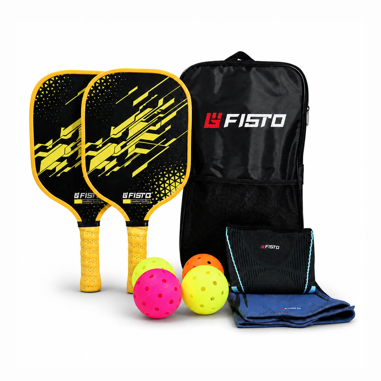 Family Pickleball Set of 2 Paddles,4 Balls and Sports Protective Gear