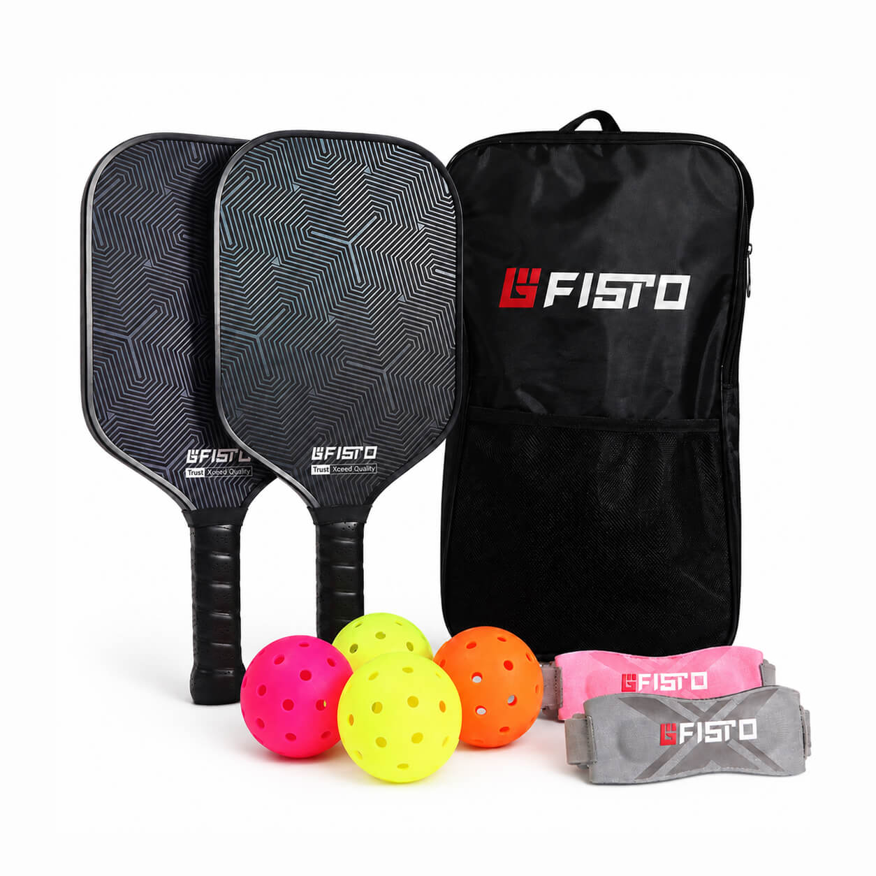Family Pickleball Set of 2 Paddles,4 Balls and Sports Protective Gear
