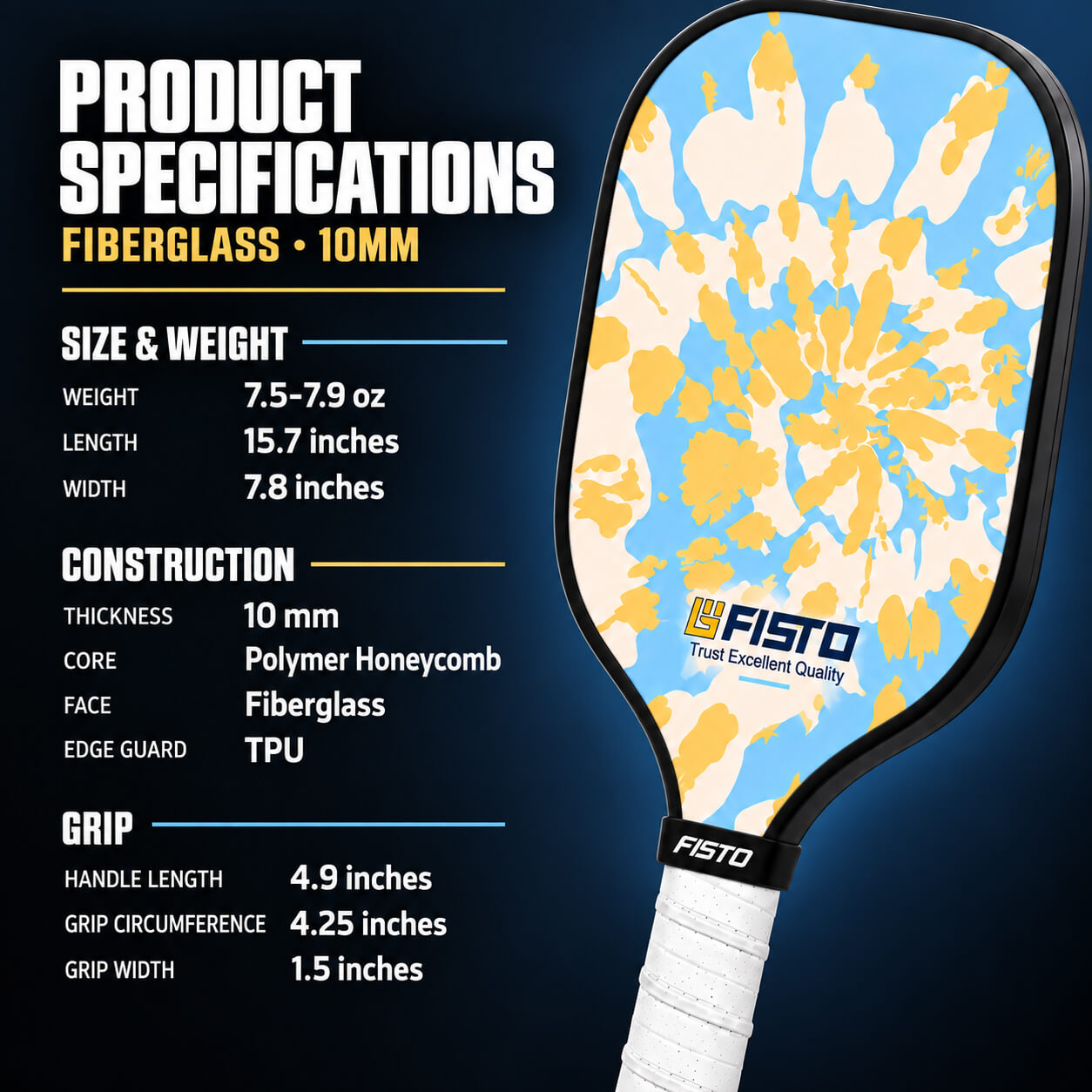 10mm Fiberglass Pickleball Paddle for Beginners