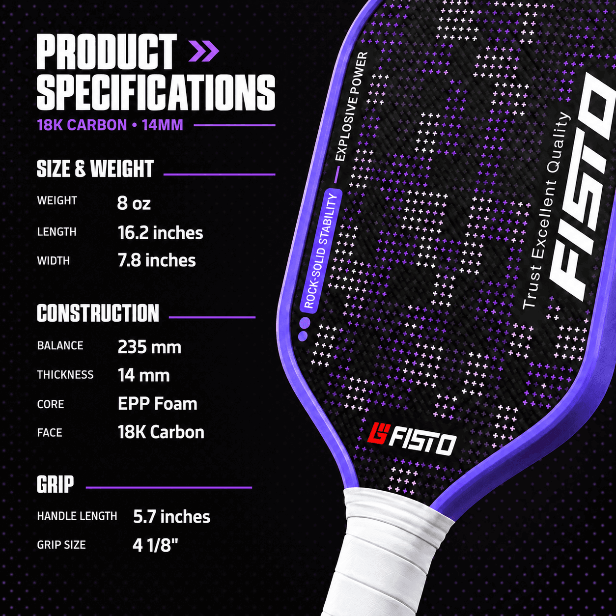 18K Carbon Fiber Pickleball Paddle 14mm EPP | Wholesale