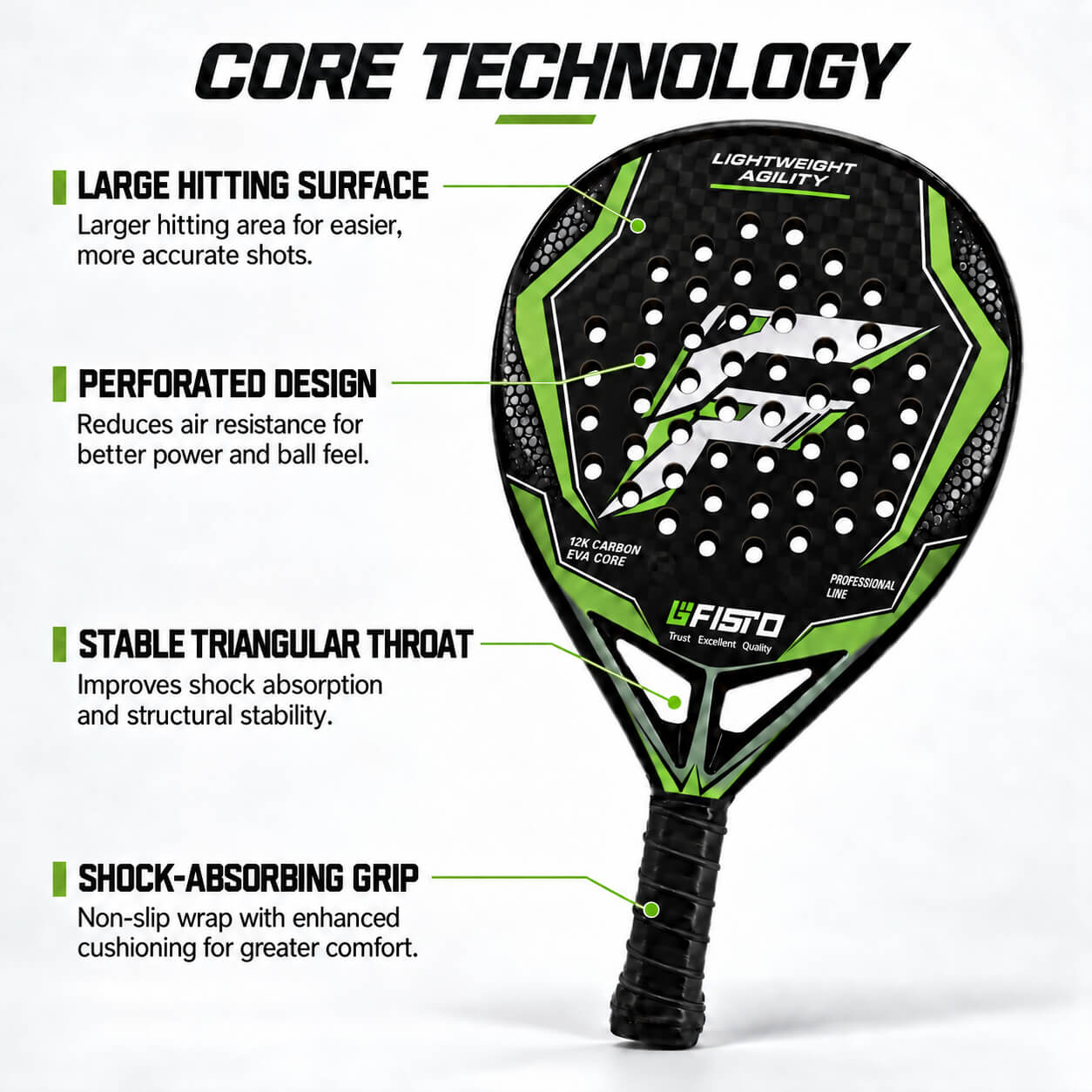 12K Carbon Fiber Padel Tennis Racket with Custom Logo Options