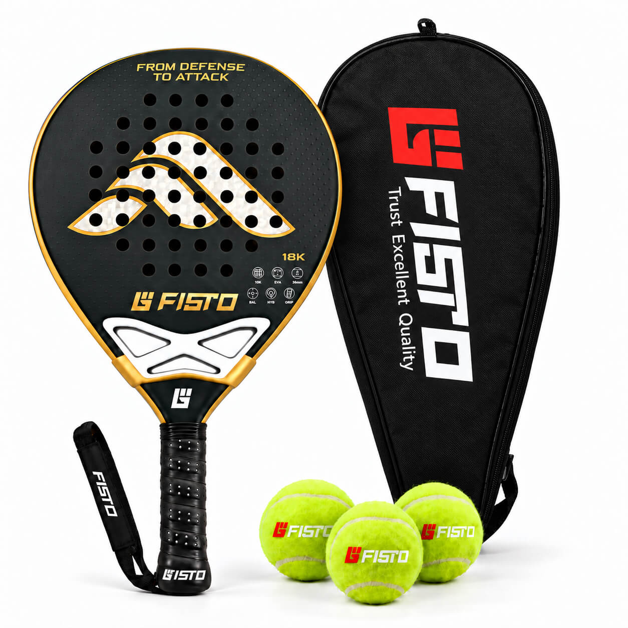 18K Carbon Hybrid Padel Racket with Black EVA Core and 38mm Profile