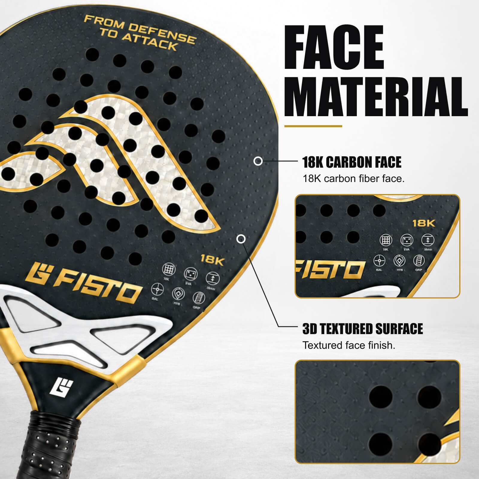 18K Carbon Hybrid Padel Racket with Black EVA Core and 38mm Profile