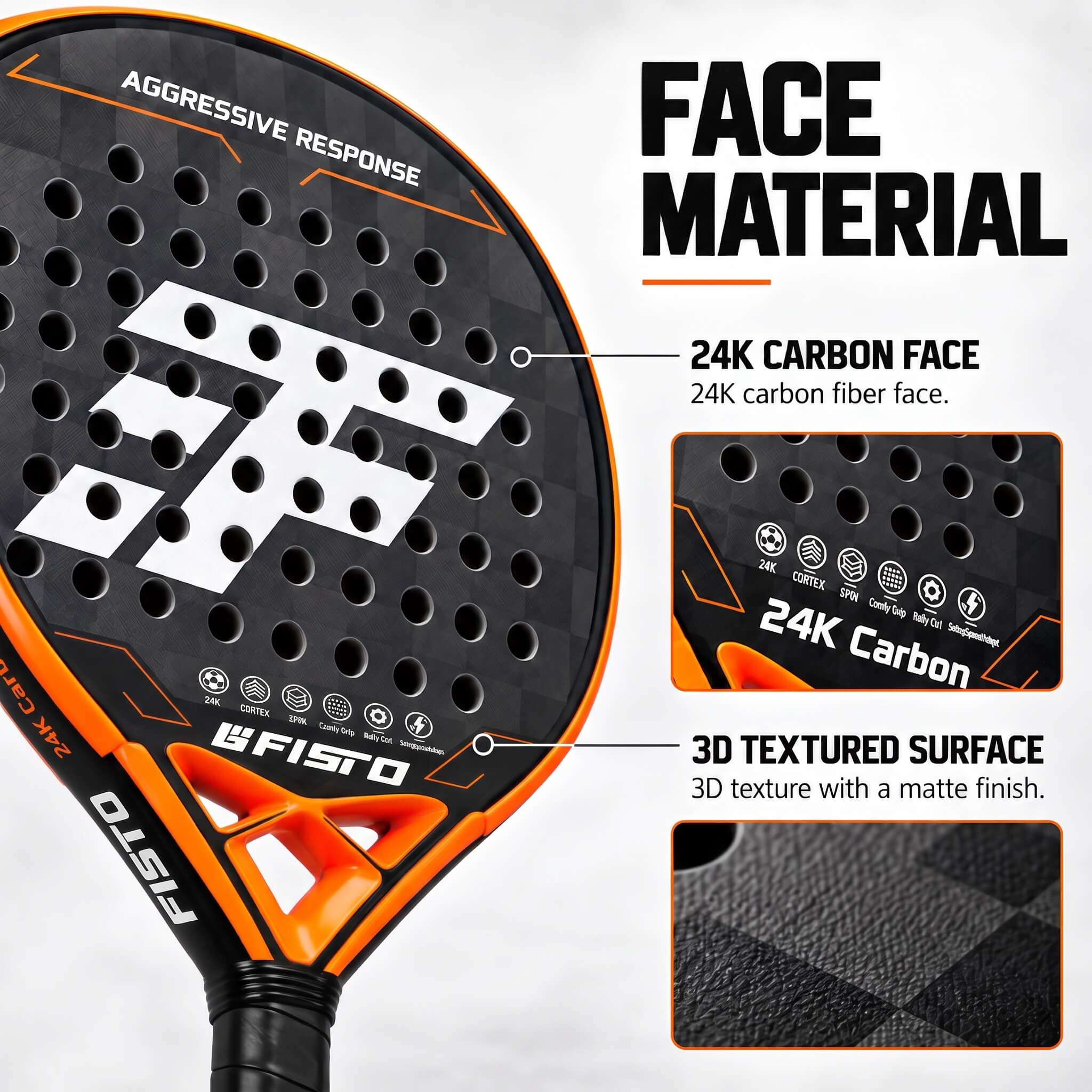 24K Carbon Padel Racket for Advanced Players with Custom Logo Options
