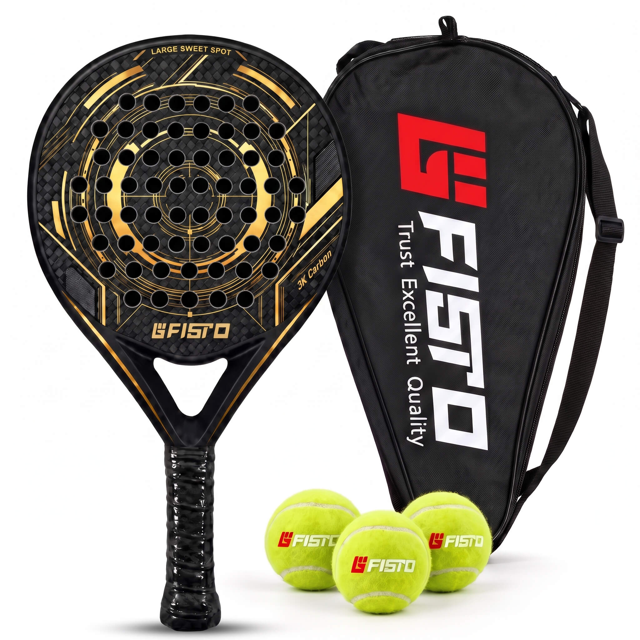 38mm Carbon Fiber & Fiberglass Padel Racket with EVA Core