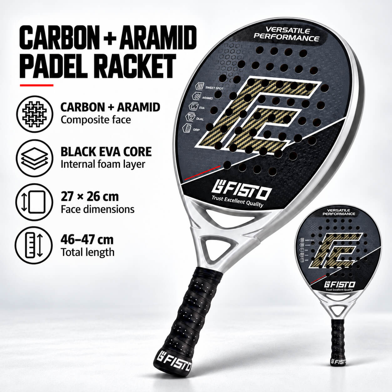 Carbon Padel Racket with Kevlar Materials and Black EVA Core