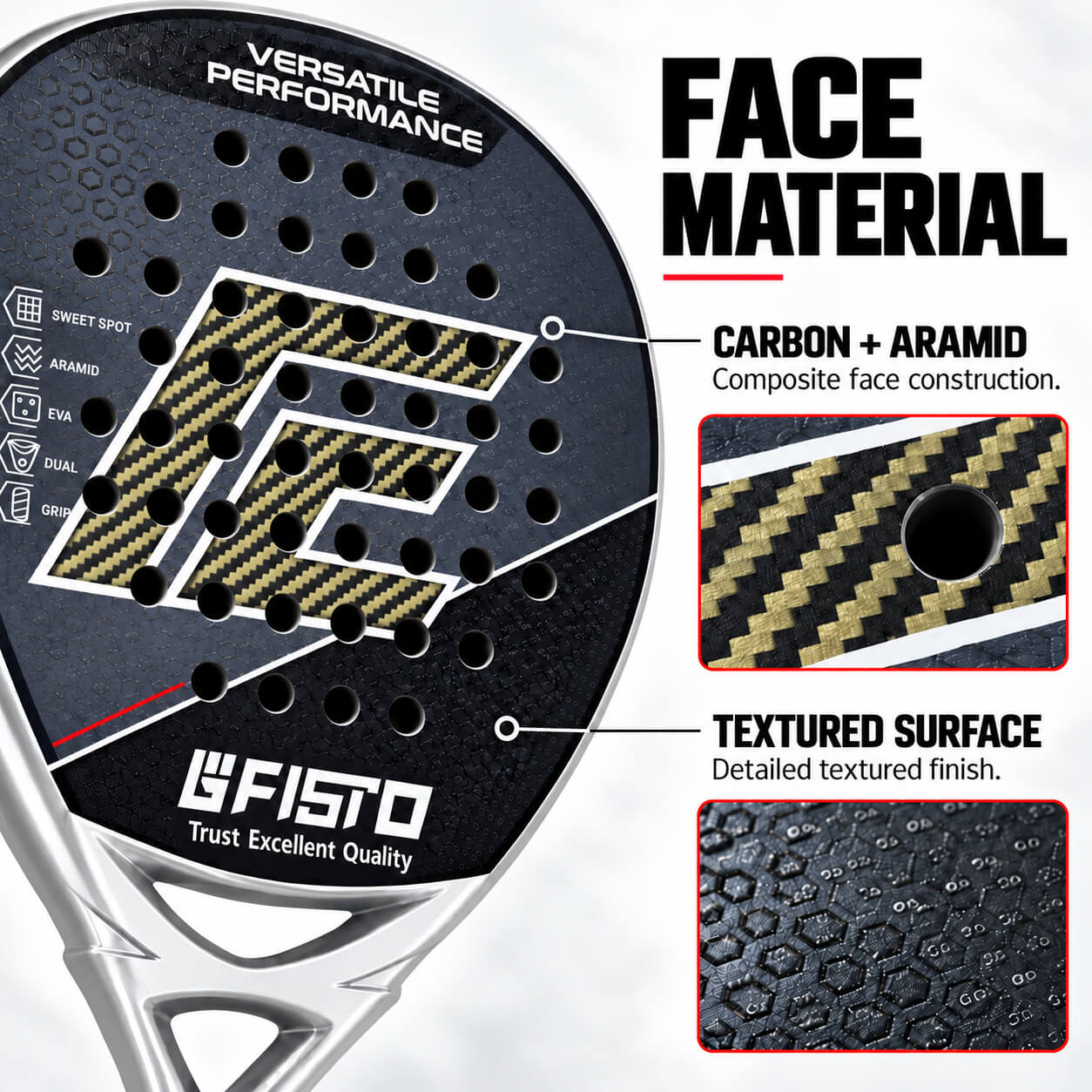 Carbon Padel Racket with Kevlar Materials and Black EVA Core