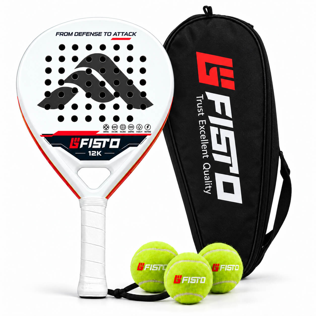 Intermediate Padel Racket with Full Carbon Construction, EVA Core and Teardrop Head