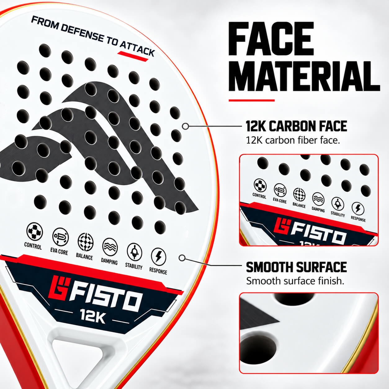 Intermediate Padel Racket with Full Carbon Construction, EVA Core and Teardrop Head