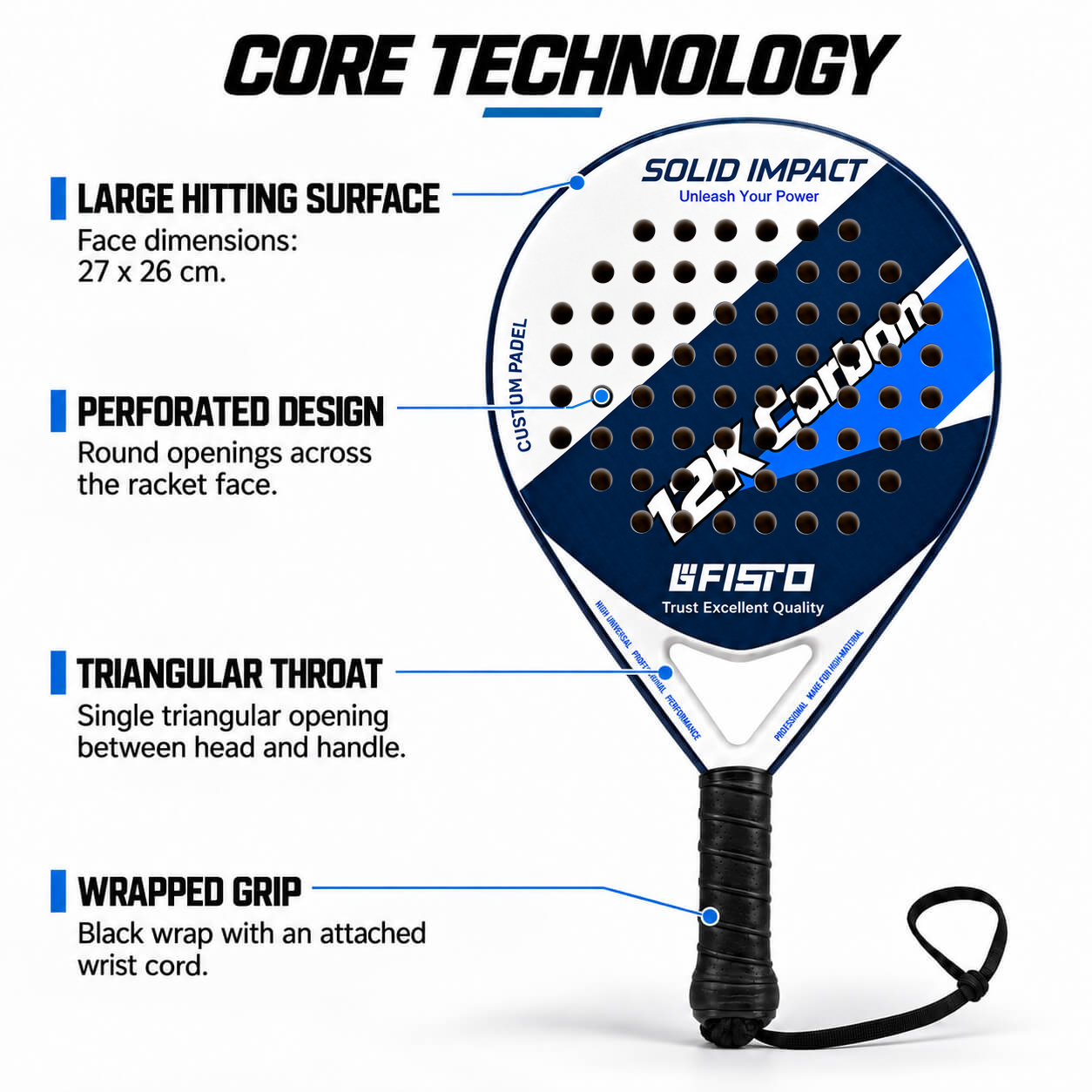 Round Padel Racket for Beginners with Carbon Fiber Frame