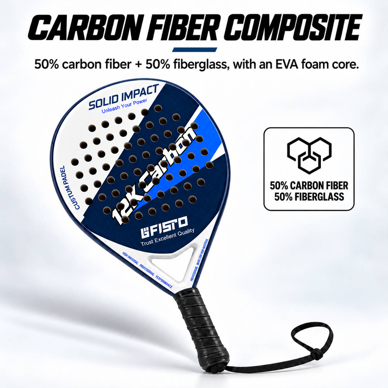 Round Padel Racket for Beginners with Carbon Fiber Frame
