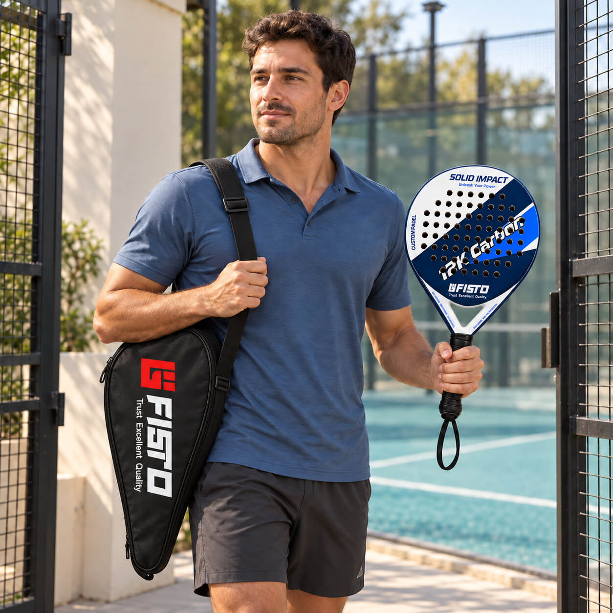Round Padel Racket for Beginners with Carbon Fiber Frame